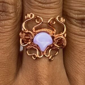 Elegant Copper Wire Wrapped Ring with Purple Stone
